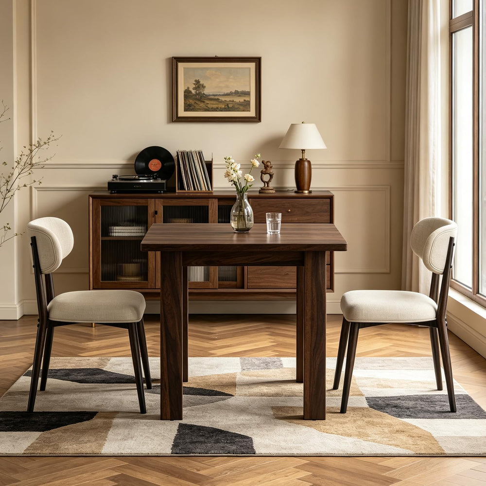 31.5" Square Dining Table Set for 2, with 2 Walnut Metal Legs Dining Chairs