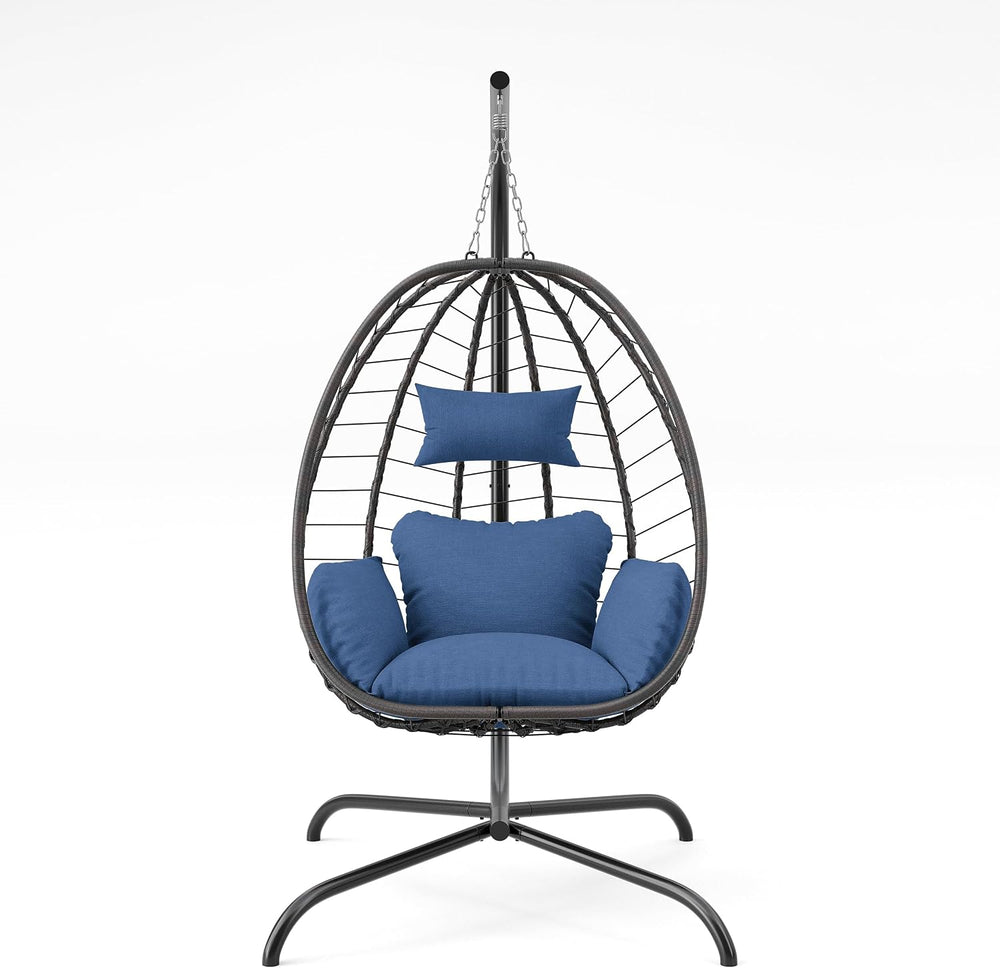 Outdoor Hanging Egg Chair with Stand,Patio Wicker Swing Egg Chair Hammock Cha...