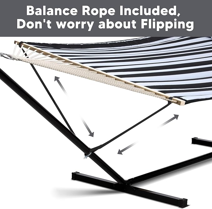 SUNCREAT Two Person Hammock with 12ft Stand Included, Max 475lbs Capacity, He...