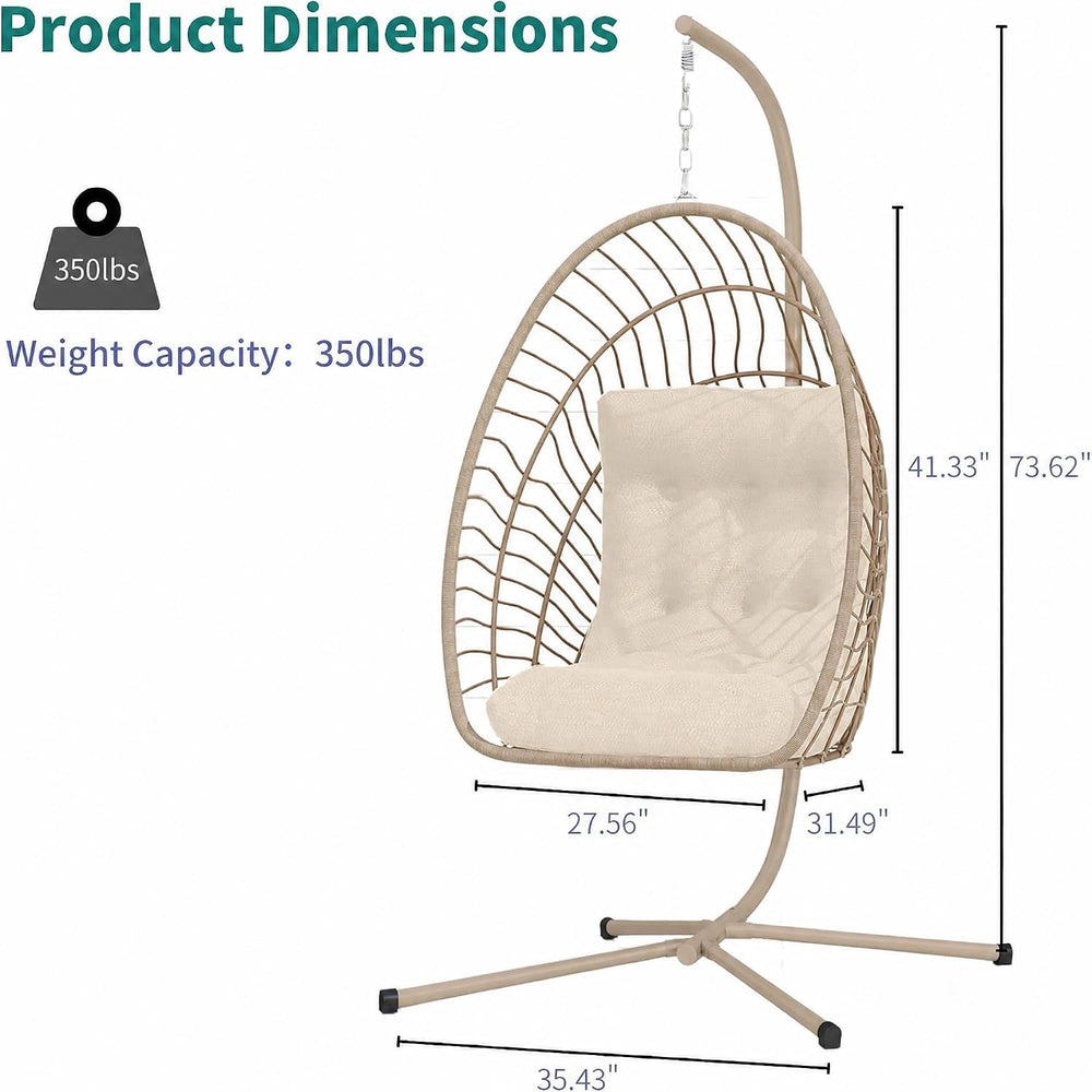 Kingdura Hanging Egg Chair with Stand Indoor Outdoor, Foldable Rattan Wicker ...