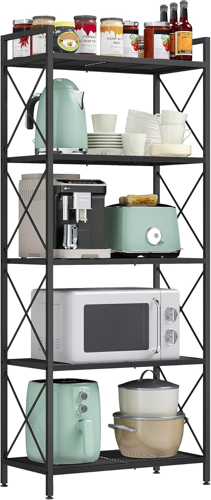SONGMICS 5-Tier Metal Storage Rack, Shelving Unit with X Side Frames, Dense M...