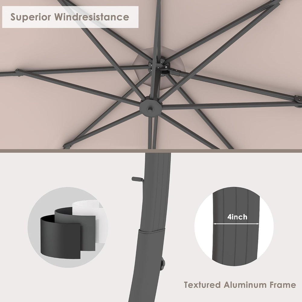 12FT All Aluminum Cantilever Patio Umbrella With Base Included, Champagne