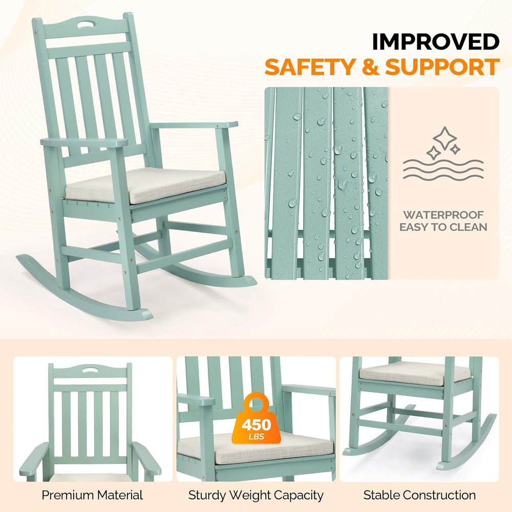 VINGLI Outdoor Rocking Chair Set of 2 Wood Rocking Chair with Cushion Green