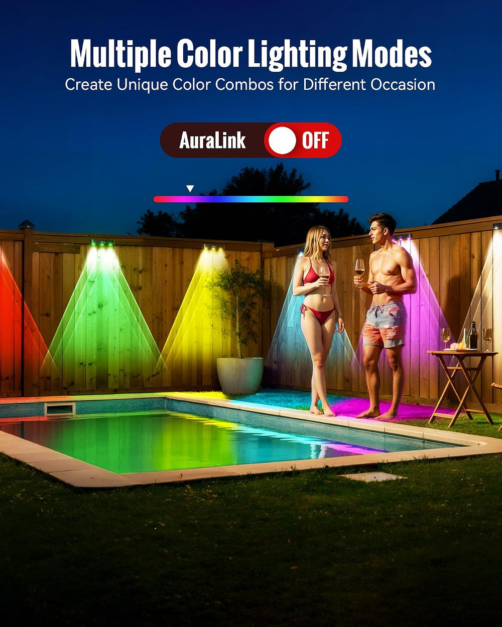 RGB Sync Solar Fence Lights Outdoor 8 Pack, Dynamic Modes