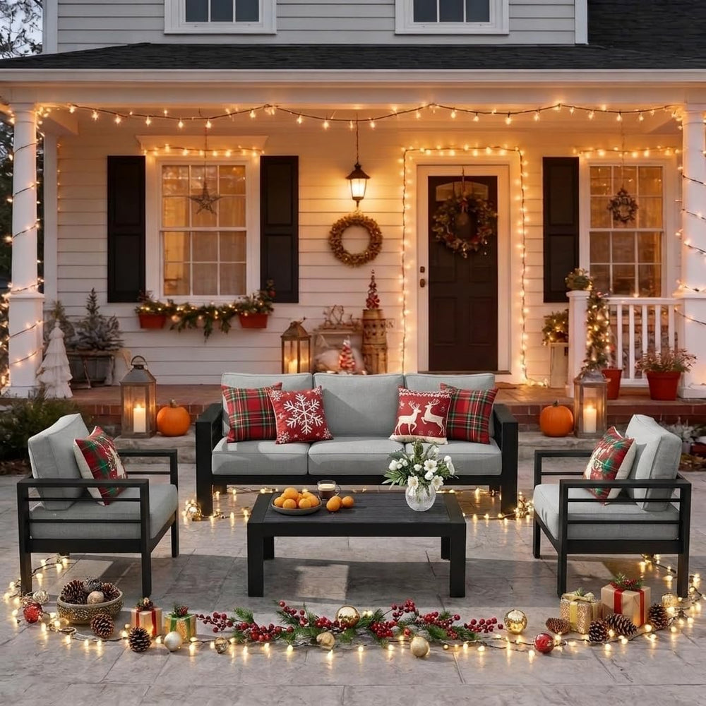 Aluminum Patio Furniture Set, All Weather Patio Sofa with 10" Back Cushion