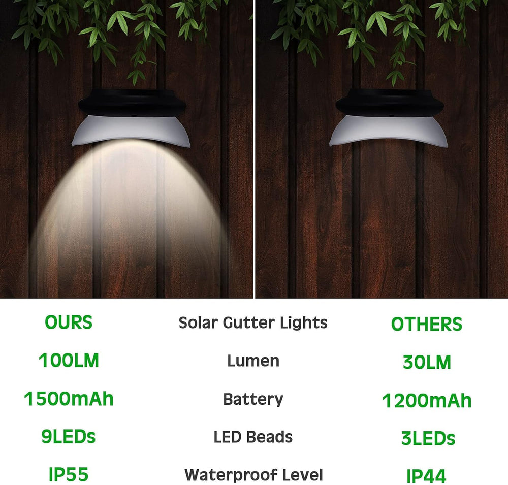 Yinder 12 Pieces Solar Gutter Lights Outdoor 9 LED Waterproof Gutter Solar Li...