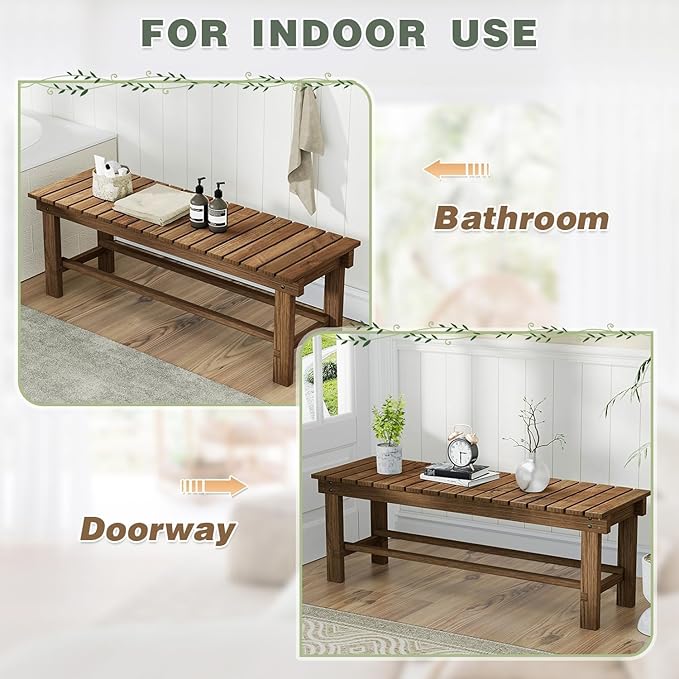 Outdoor Garden Bench, 2-Person Wood Patio Bench Weatherproof Outdoor Backless...