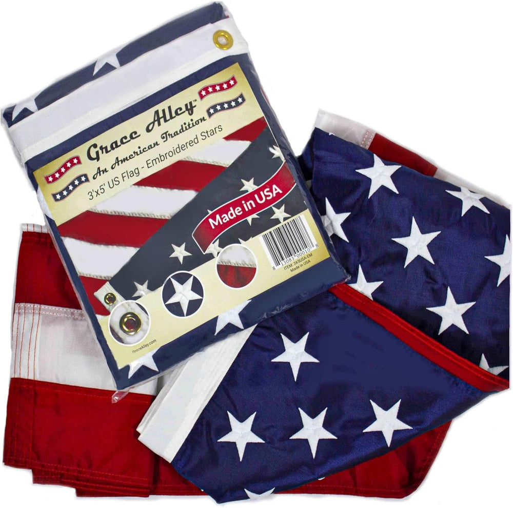 Grace Alley American Flag: 3x5 FT US Flag - 100% Made in USA. Embroidered Sta...