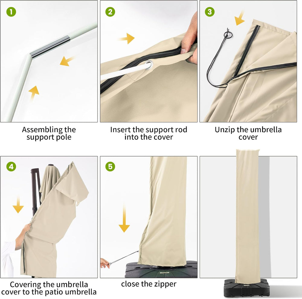 Cantilever Patio Umbrella Cover with Zipper and Pole, Beige
