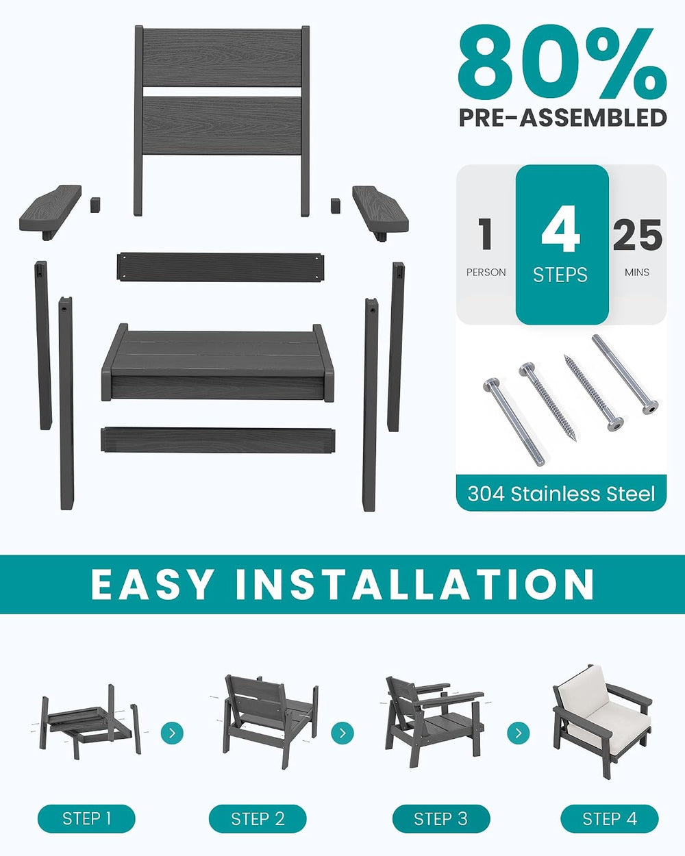 SERWALL HDPE Outdoor Sofa Set of 2