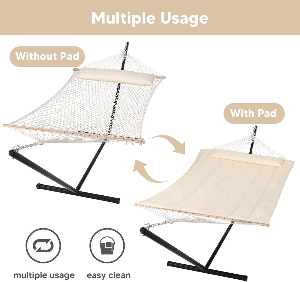 Two Person Hammock with 12ft Stand Included, Beige