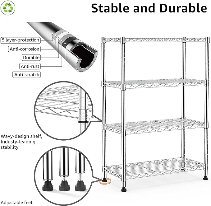 1000 lbs Storage Shelving 4-Tier Utility Shelving Unit Steel Organizer Wire R...