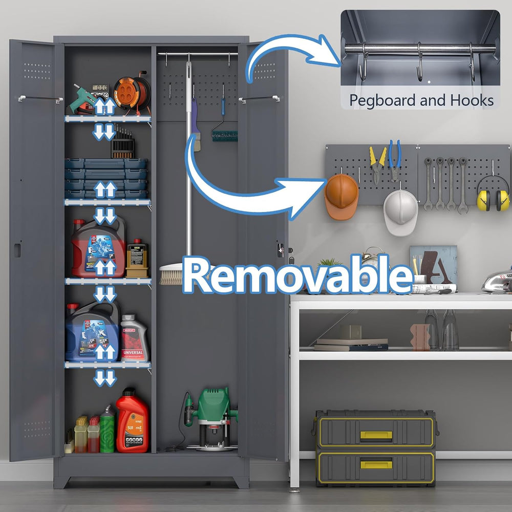 Metal Storage Cabinet with Lock,72" Garage Storage Cabinets with Hanging...