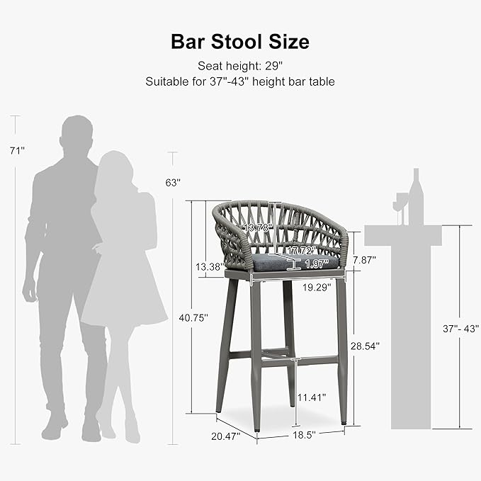 PURPLE LEAF Outdoor Rattan 29" Bar Stools Set of 2, Modern Boho Aluminum...