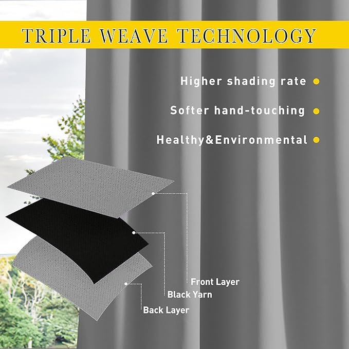NICETOWN 2 Panels Outdoor Curtains for Patio Waterproof & Windproof, Extr...