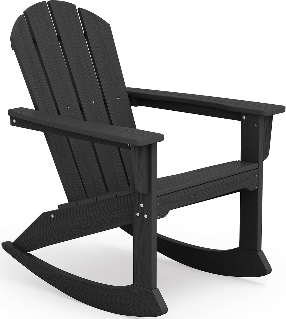 SERWALL Outdoor HDPE Adirondack Rocking Chair, All-Weather, Black