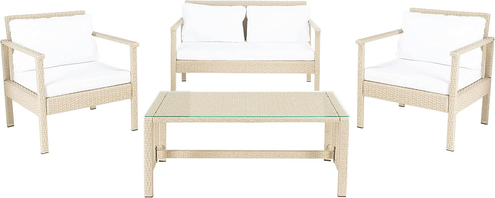 Safavieh Outdoor Collection Garnen Beige Wicker Cushion 4-Piece Living Set PA...