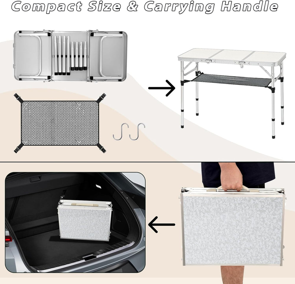 Folding Table with Storage Net, Lightweight Portable Picnic Table