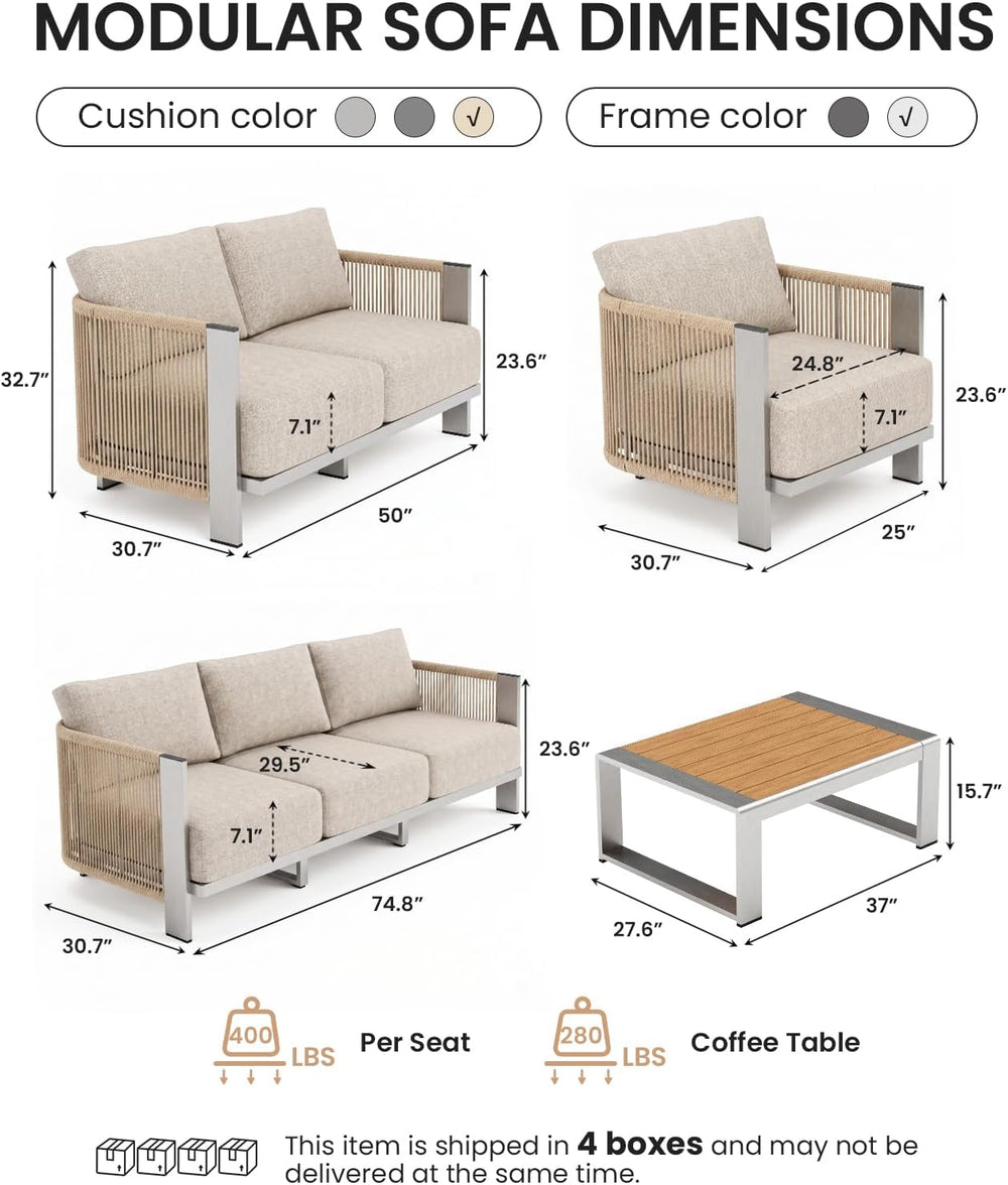 Luxury Patio Furniture Set, 5-Piece Curved Outdoor Furnitrue Set with Weather...