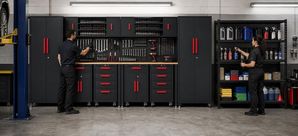 12-PC Heavy Duty Steel Garage Storage Cabinet System & Bench,Red