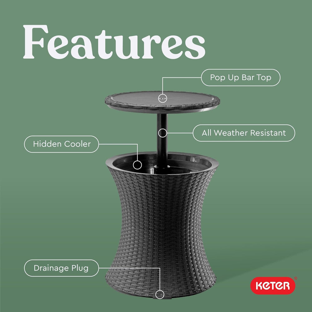 Keter Pacific Cool Bar Outdoor Patio Furniture and Hot Tub Side Table with 7....