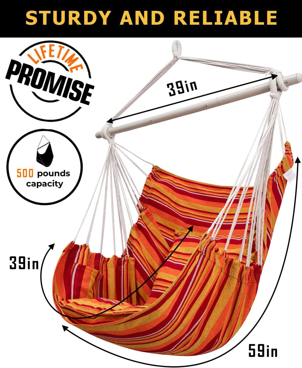 ADVOKAIR Hammock Chair Swing 500lbs Steel Bar 2 Cushions Multi Size