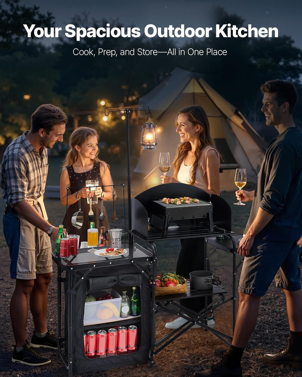 VEVOR Camping Kitchen Table, Outdoor Camp Cooking Table, Aluminum Portable Co...