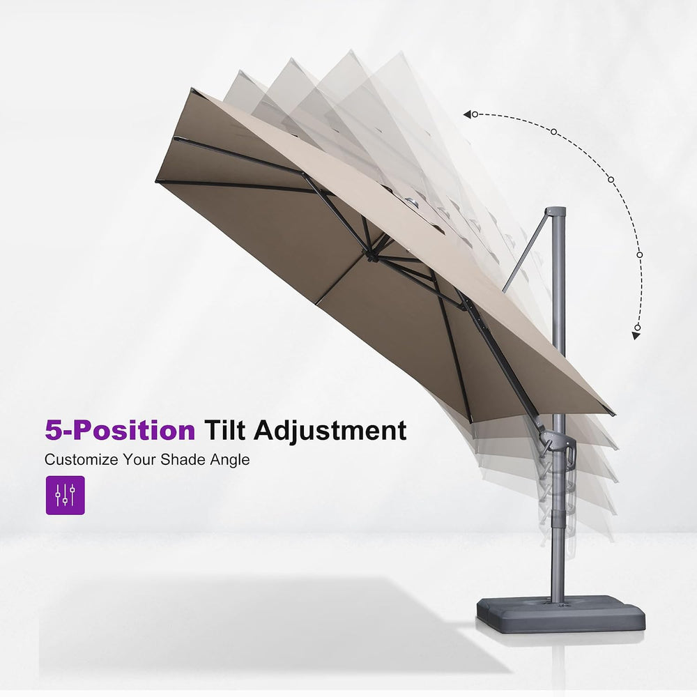 PURPLE LEAF Outdoor Umbrella 8 FT w/Base Cantilever Umbrella, Ash Mocha