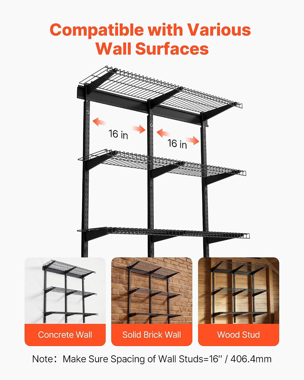 VEVOR 3-Tier Heavy Duty Wall Garage Shelving, 1 x 3 ft Steel Wall Mounted She...