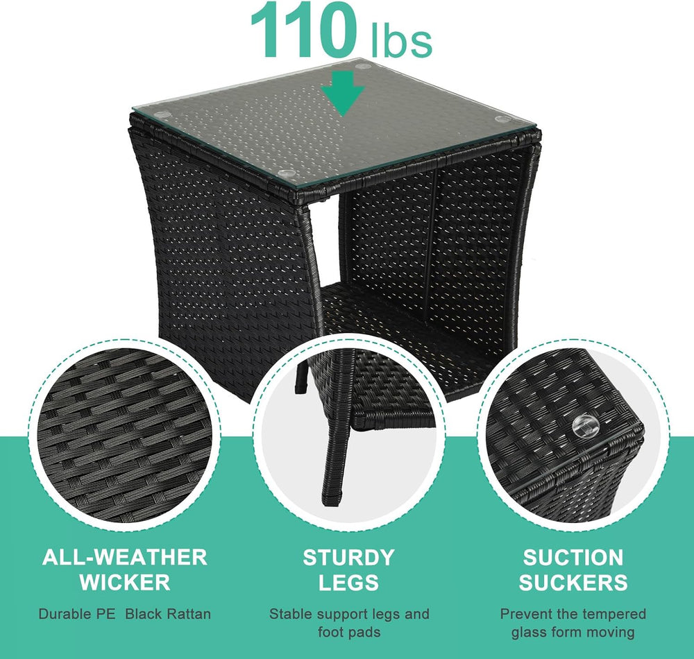 Outdoor Wicker Rattan Side Table, Square Rattan Coffee End Table Patio Wicker...