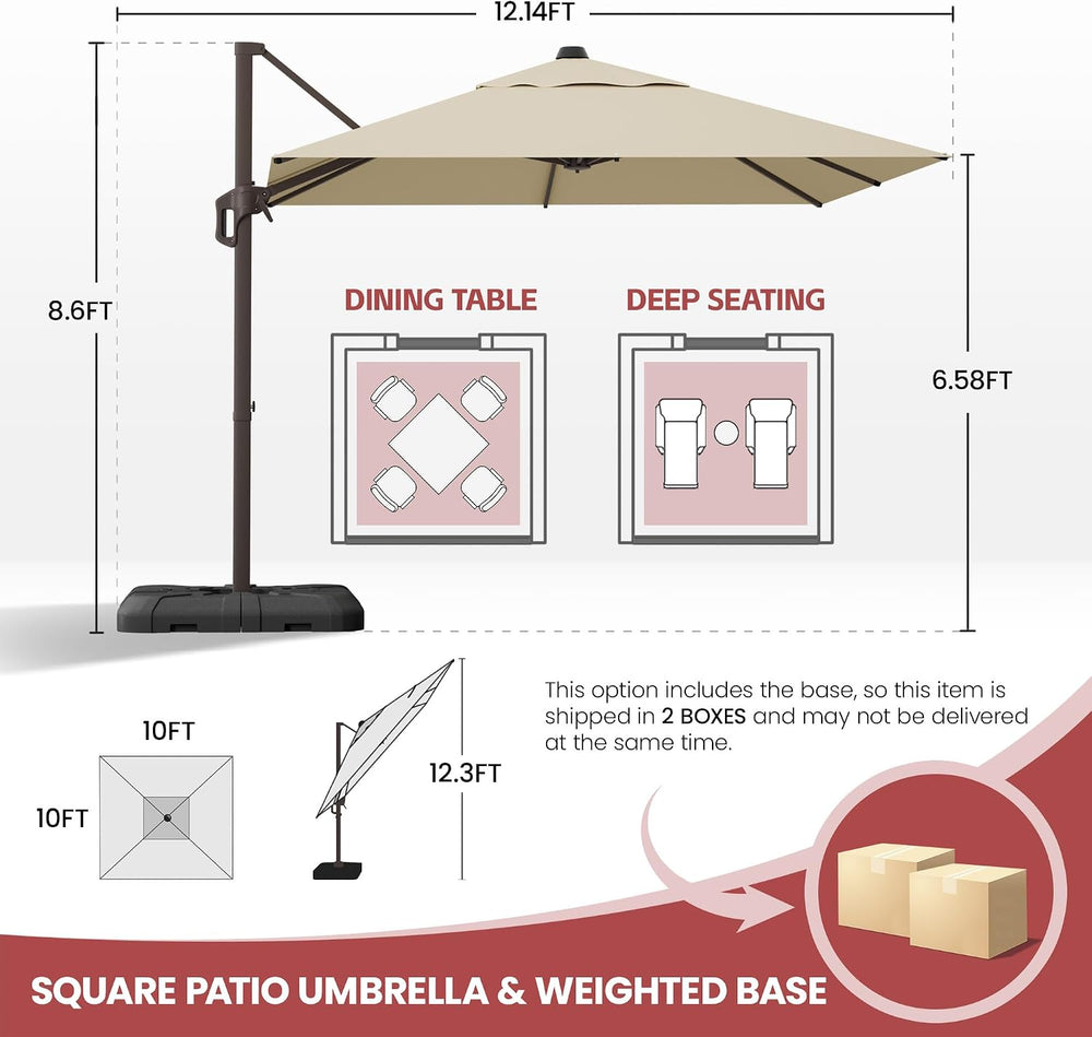 10x10 FT Cantilever Offset Patio Umbrella with Base Included