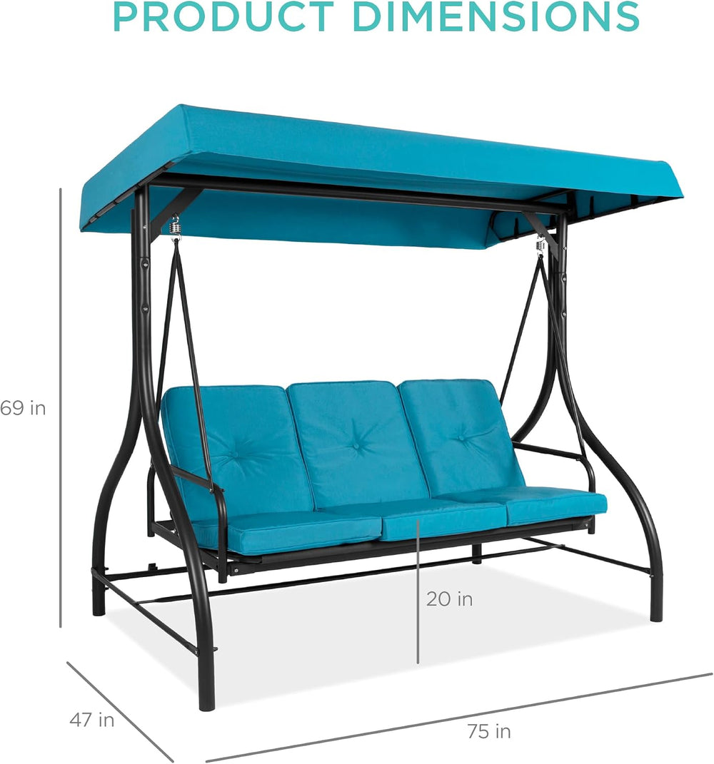 Best Choice Products 3-Seat Outdoor Large Converting Canopy Swing Glider, Pat...