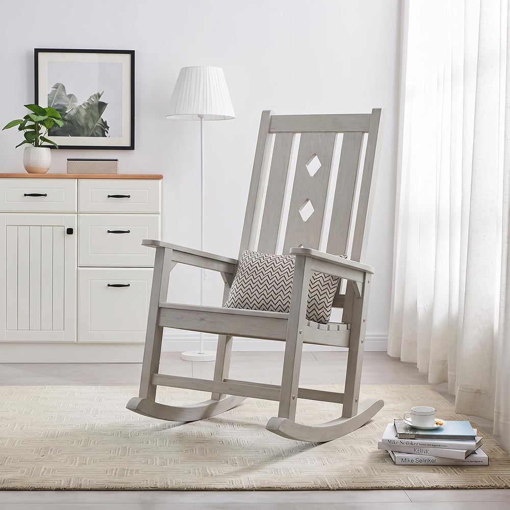 Oversized Outdoor Rocking Chair, Porch Rocker with High Back - Grey