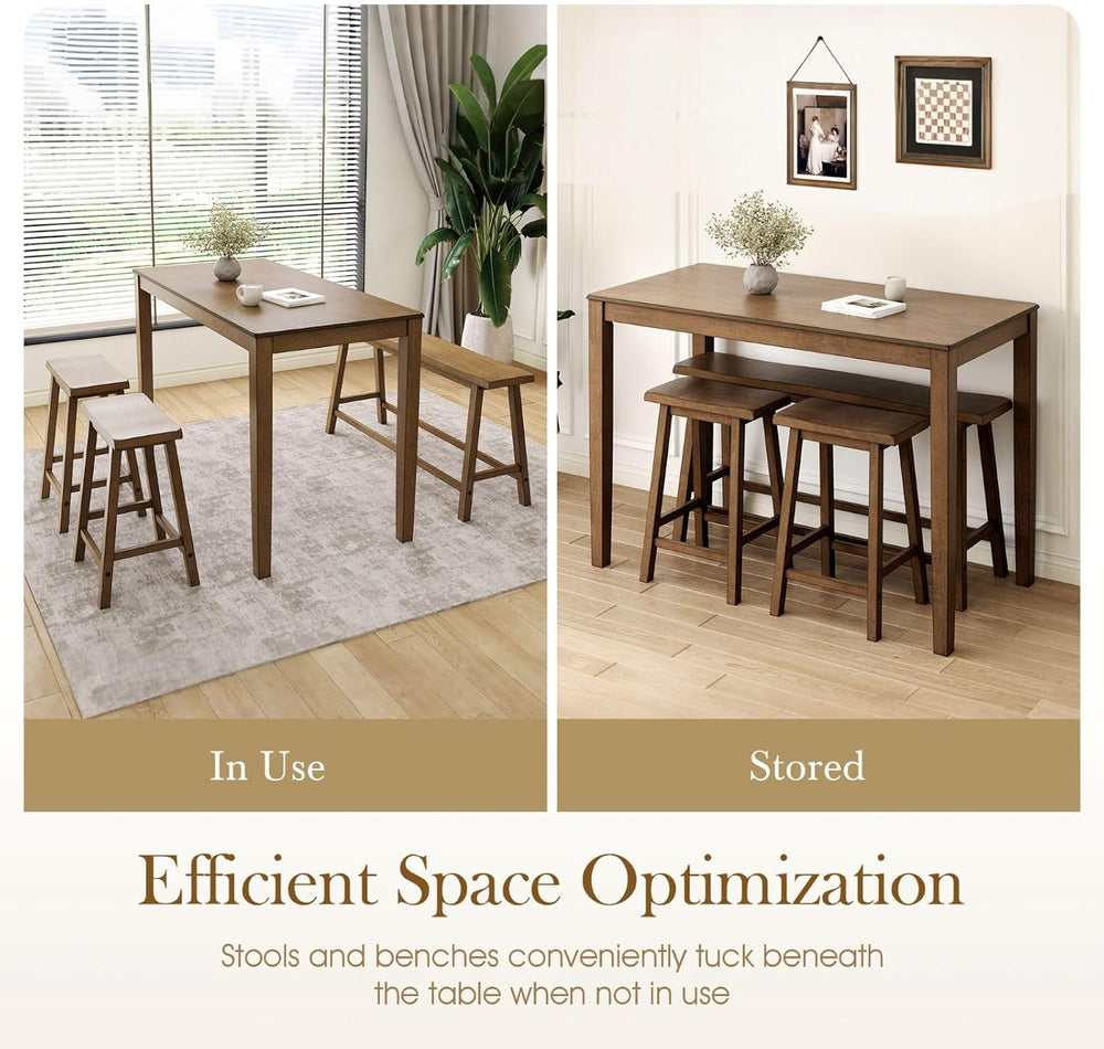 Sophia & William Solid Wood Counter Height Table and Chairs, Rustic Caramel
