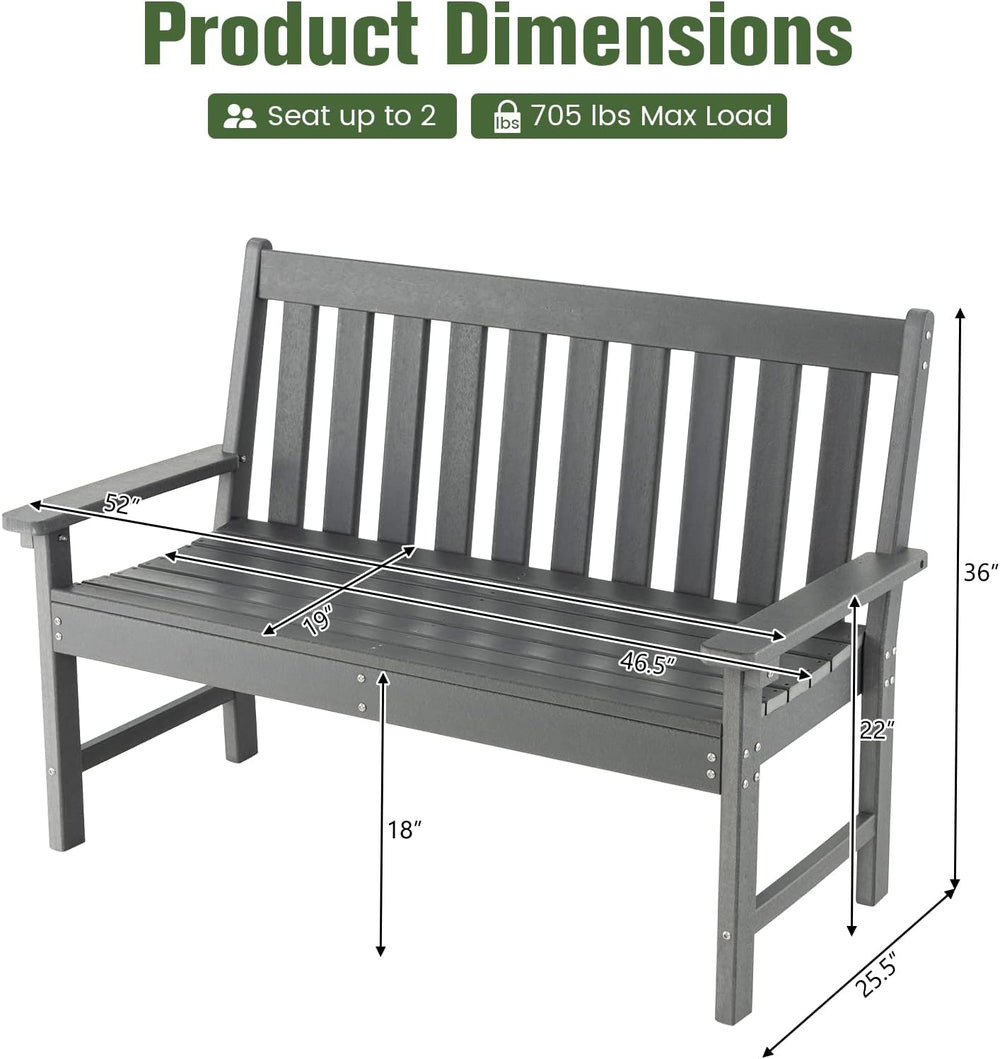 Tangkula HDPE Outdoor Garden Bench with Backrest, 2-Person All-Weather Patio ...