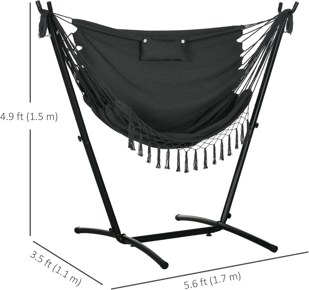 Outsunny Patio Hammock Chair with Stand Side Pocket Headrest Dark Gray