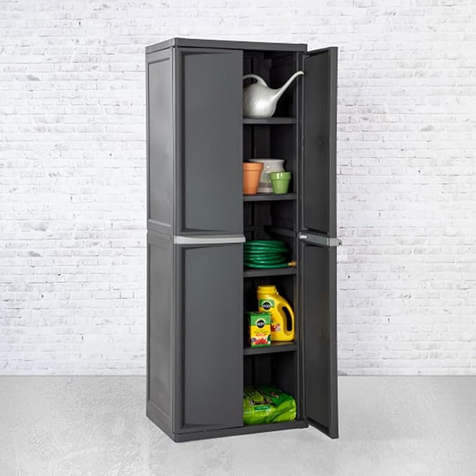 Sterilite 4 Shelf Cabinet, Lockable Utility Storage w/ Adjustable Shelves, Gr...