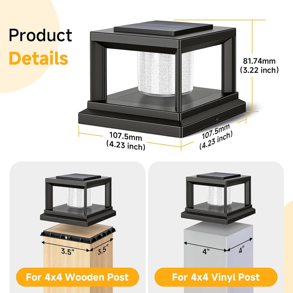 FOLKSMATE Solar Fence Post Cap Lights 12 Pack Outdoor Waterproof Black
