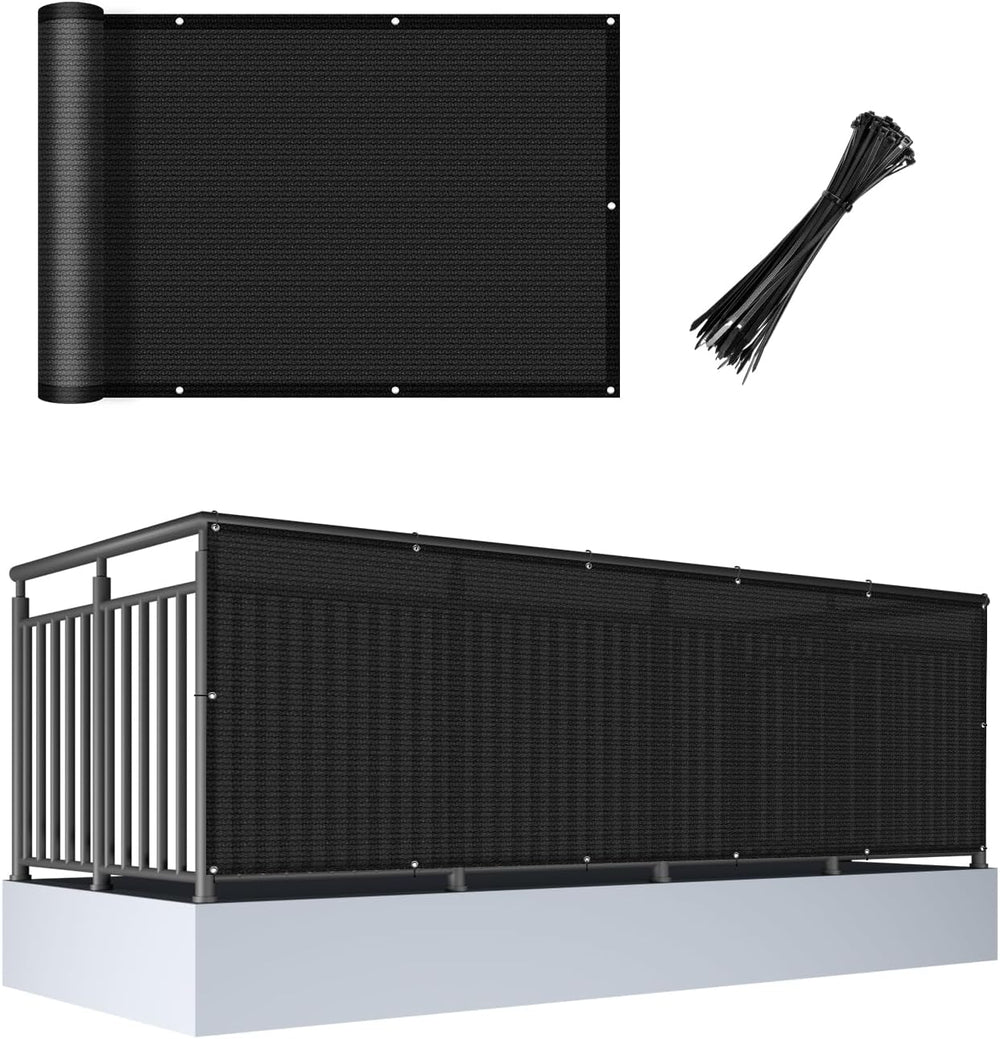 Cool Area Balcony Privacy Screen Fence UV Protection, 3'x12', Black