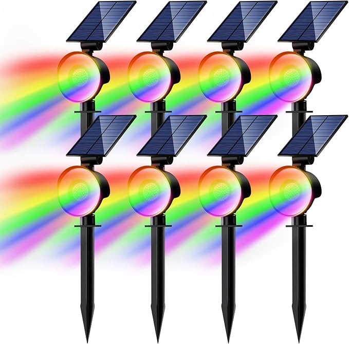 nipify 8 Pack Solar Spot Lights Outdoor Waterproof, Solar Spotlight Light for Outside Yard Landscape Lighting Pathway Lights Wall Auto On/Off, RGB