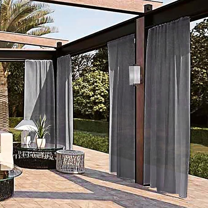SpaceDresser Waterproof Outdoor Sheer Curtains for Patio - 4 Panels Rod Pocke...