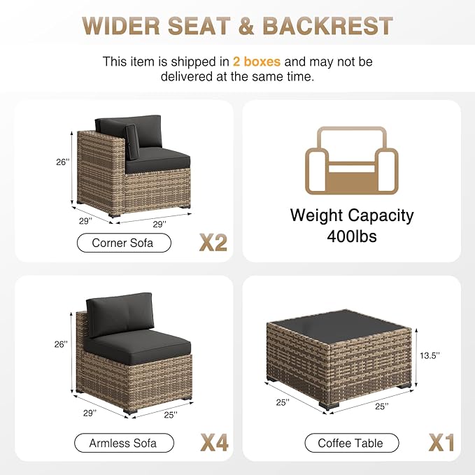 Aoxun Patio Furniture Sets, 7-Piece Outdoor Patio Furniture with Thick Cushio...