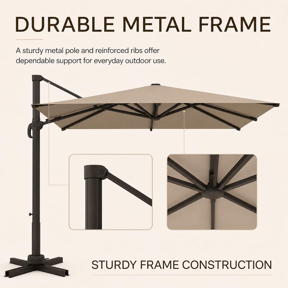 Kingdura 9' X 9' Cantilever Patio Umbrella, Large Rectangular Aluminu...