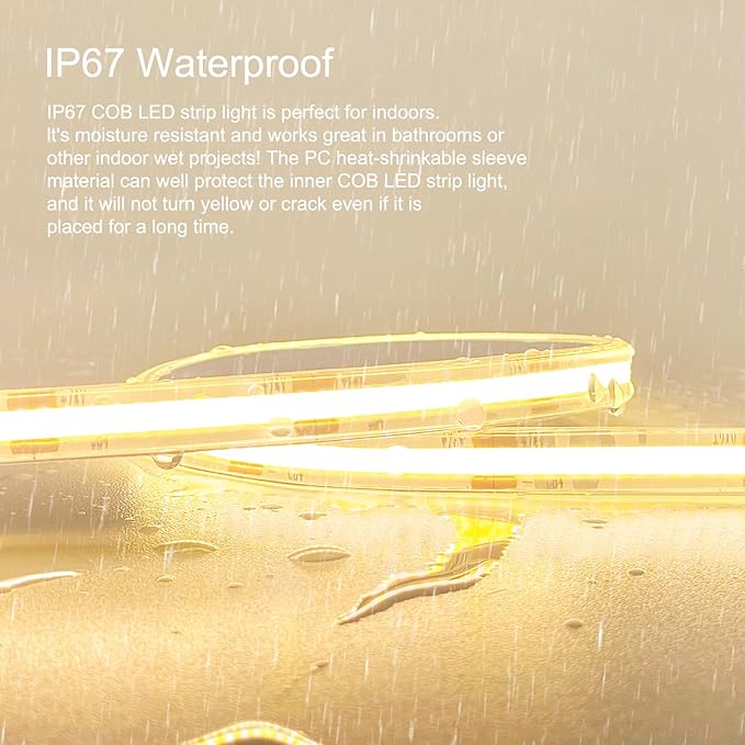 100ft COB Outdoor LED Strip IP67 Waterproof, 3000K Warm Whit DC24V Flexible L...