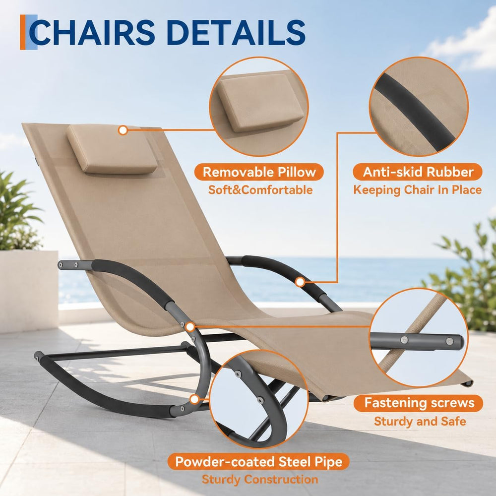 Garvee Outdoor Lounge Chair Rocking Chair Lawn Chair w/Non-Slip Base, Brown