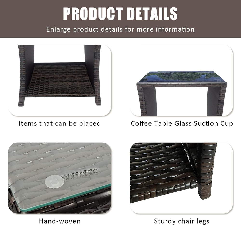 Rattan Side Table,Outdoor Patio Wicker Table,Modern Patio End Side Table with...