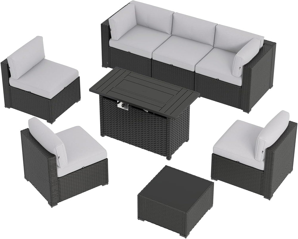 Aoxun 8 Piece Patio Furniture Set with 44” Fire Pit Table, Wicker Rattan Pati...