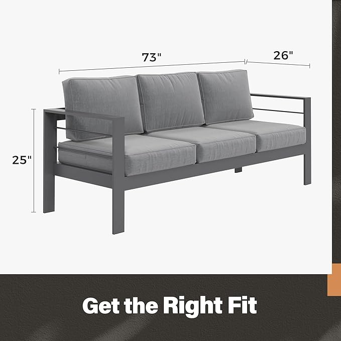 Solaste Outdoor Couch Aluminum Patio Furniture Sofa, 3-Seat All-Weather Metal...