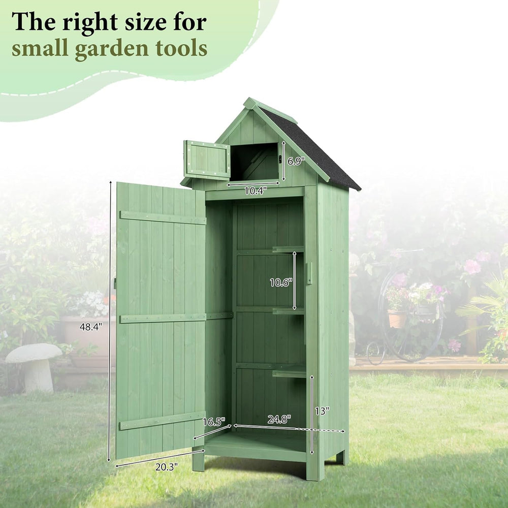 VINGLI Outdoor Wooden Storage Shed, Garden Shed Outside Tool Cabinet with Saf...