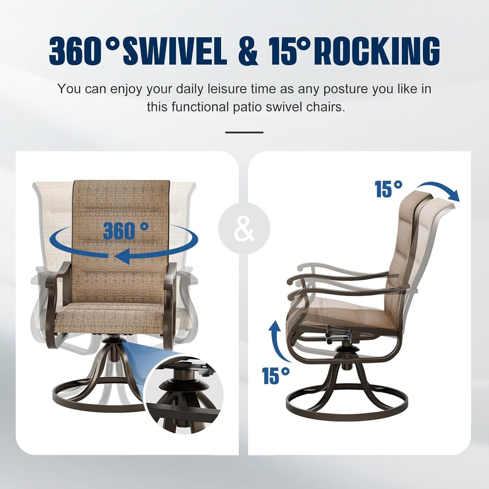 UDPATIO Patio Swivel Chairs Set of 2,Padded High Back Outdoor Chairs,Brown
